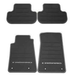 GM (General Motors) - 22766717 - Front And Rear Premium All Weather Floor Mats, 2012-14 Camaro, Black With Silver Camaro Logo
