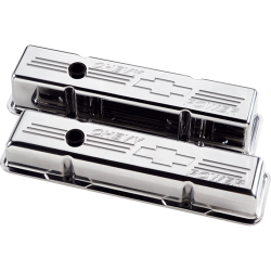 Billet Specialties - BSP95122 - Billet Specialties Aluminum Valve Covers, Sbc, Polished With Chevy Power Logo, Short Style