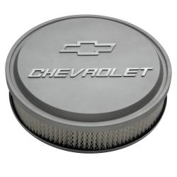 Proform - Proform Parts 141-832 - Slant-Edge Die-Cast Aluminum Air Cleaner Kit, 14" Round, Cast Gray Crinkle, Raised Chevrolet & Bowtie Emblem