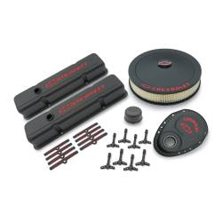 Proform - Proform Engine Dress-Up Kit; Black Crinkle Finish; Red Bowtie; Red Letters; For SB Chevy 141-758