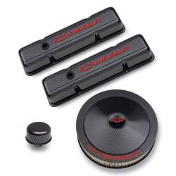 Proform - Proform Engine Dress-Up Kit; Black Carbon Finish; Red Bowtie; Red Letters; For SB Chevy 141-710