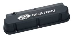Proform - Proform Parts 302-140 - Ford Mustang Slant Edge Die-Cast Aluminum Valve Covers - Black Crinkle with Raised Emblems