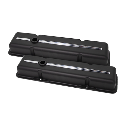 Streamline Aluminum Valve Covers, SBC, Short, Black Billet Specialties 95124
