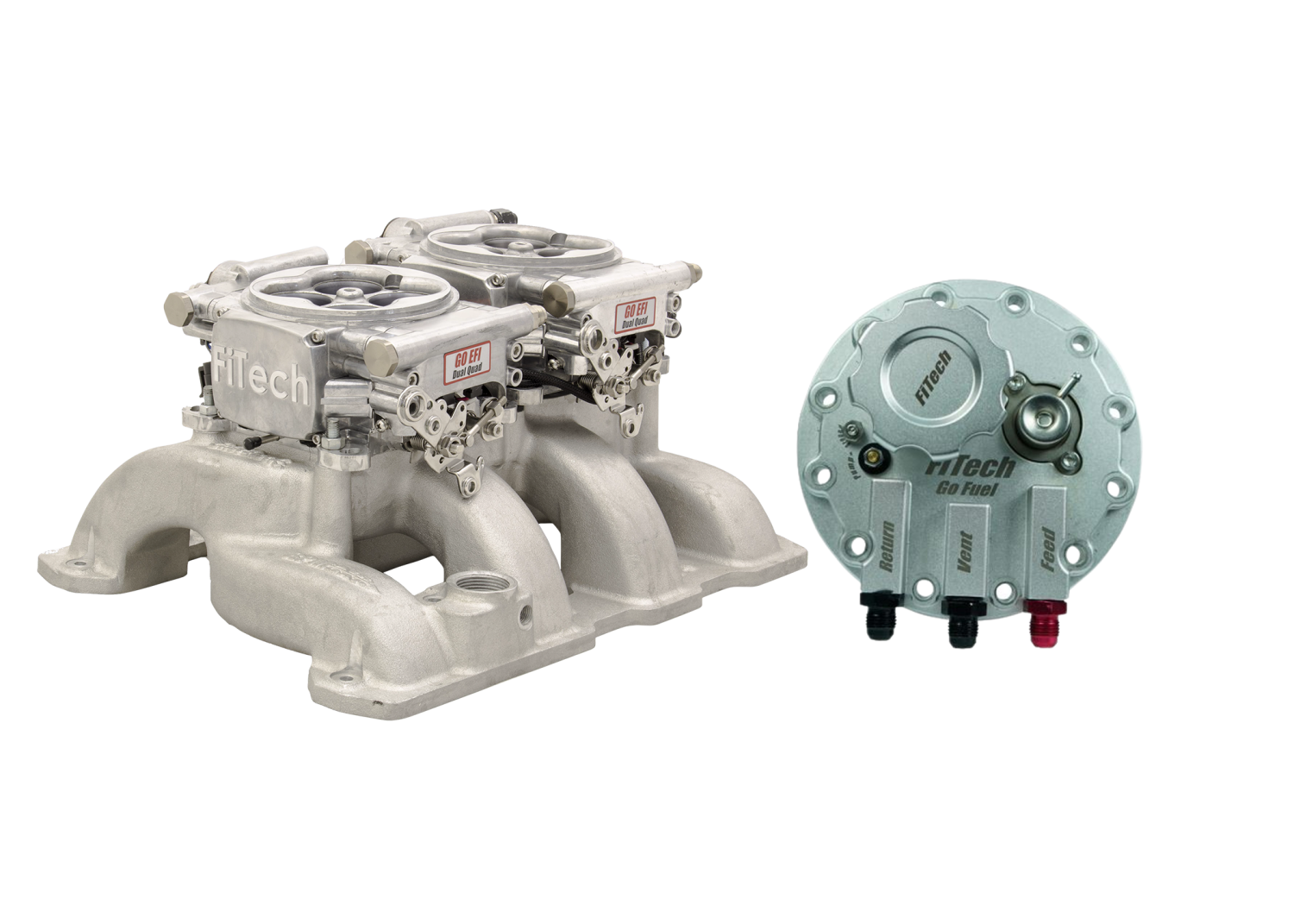 Fitech 36361 Go EFI 2x4 625 HP Bright Aluminum EFI System With Go Fuel Returnless InTank Module