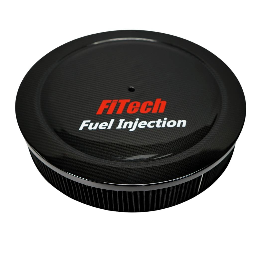 Fitech 42201 Carbon Fiber Top 2 Inch Tall Air Filter Assembly With Hardware