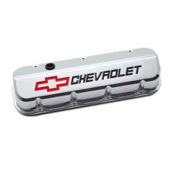 Proform - Proform Parts Valve Covers BBC Slant Edge Chrome, Tall, Recessed Red/Black Emblems 141-877