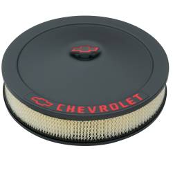 Proform Parts - Proform Parts 141-752 - 14" Classic Round Air Cleaner - Black Crinkle with Red Chevrolet and Bowtie Logo