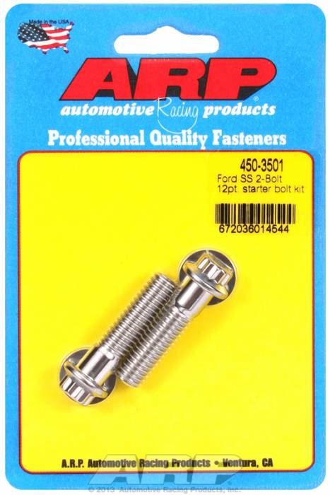 ARP - ARP4503501 - ARP Stainless Starter Bolts - Ford V8 - With Stock Starter - 1.50" Uhl, 3/8-16, 12 Point Bolts - Package Of 2