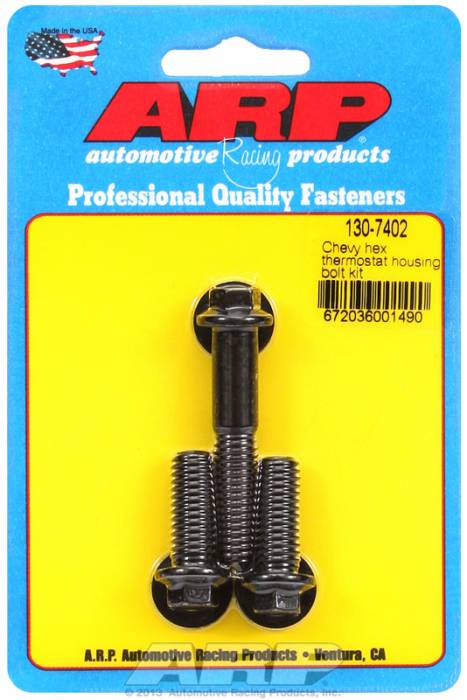 ARP - ARP1307402 - ARP Chevy Hex Thermostat Housing Bolt Kit - Hex Head Black Oxide Finish - Small Block Chevy - 1" & 2" Long