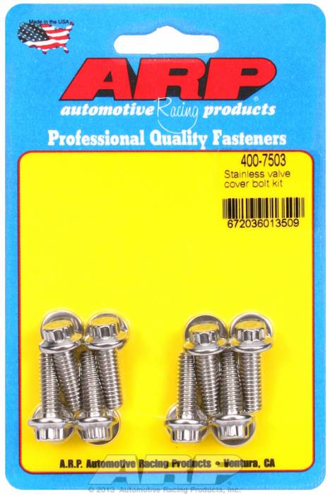 ARP - ARP4007503 - ARP Valve Cover Bolt Kit - For Cast Aluminum Covers- 1/4"-20 X .812" - Stainless Steel - 12 Point Head-Qty.-8