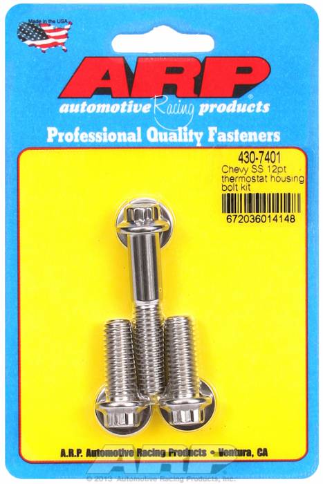 ARP - ARP4307401 - ARP Thermostat Housing Bolt Kit- Chevy- (3 Piece Set- 2-1" & 1-2" Long Bolts) - Stainless Steel- 12 Point