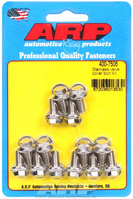 ARP - ARP4007506 - ARP Valve Cover Bolt Kit - For Stamped Steel Covers- 1/4"-20 X .515" - Stainless Steel - 6 Point Head-Qty.-14