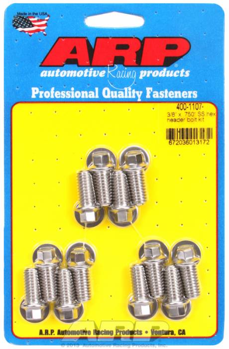 ARP - ARP4001107 -ARP Header Bolt Kit- Universal Application - 3/8"X .750"- Stainless Steel- 6 Point Nuts-Qty.-12