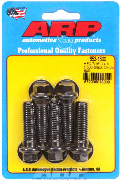 ARP - ARP6531500 - ARP Standard Thread 7/16-14, 1.500 Uhl, 7/16" Wrenching Bolts, Hex Head, Black Oxide, 5 Pack