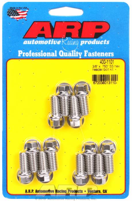 ARP - ARP4001101 -  ARP Header Bolt Kit- Chevy Small Block - 3/8"X .750"- Stainless Steel- 6 Point Nuts-Qty.-12