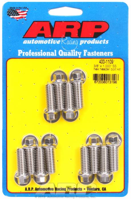 ARP - ARP4001109 - ARP Header Bolt Kit- Universal Application - 3/8"X 1.000"- Stainless Steel- 6 Point Nuts-Qty.-12
