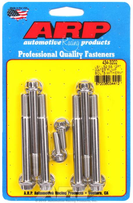 ARP - ARP4343202 - ARP Water Pump & Thermostat Housing Bolt Kit, Chevy Ls1/Ls2, Stainless Steel, 12 Point Head