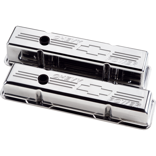 Billet Specialties - BSP95222 - Billet Specialties Aluminum Valve Covers, Sbc, Polished With Chevy Power Logo, Tall Style