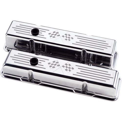 Billet Specialties - BSP95227 - Billet Specialties Aluminum Valve Covers, Sbc, Polished With Cross Flags, Tall Style