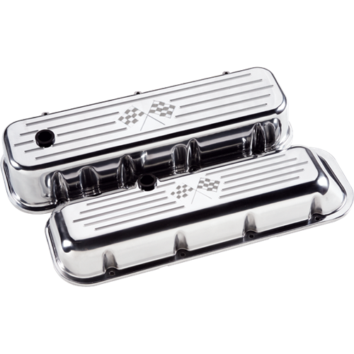 Billet Specialties - BSP96127 - Billet Specialties Aluminum Valve Covers, Bbc, Polished With Cross Flags, Tall Style