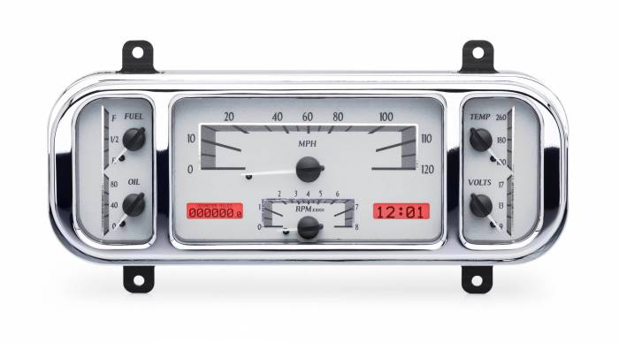 Dakota Digital - Dakota Digital VHX-37C-S-R - 1937-38 Chevy Car VHX System, Silver Alloy Style Face, Red Display