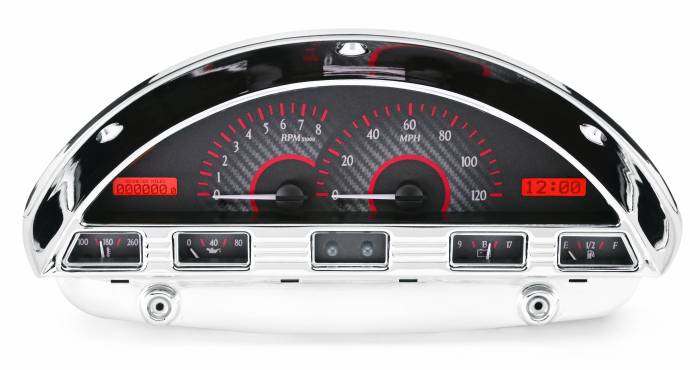 Dakota Digital - Dakota Digital VHX-56F-PU-C-R - 1956 Ford F100 VHX System, Carbon Fiber Style Face, Red Display