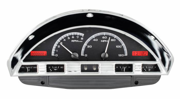 Dakota Digital - Dakota Digital VHX-56F-PU-K-R - 1956 Ford F100 VHX System, Black Alloy Style Face, Red Display