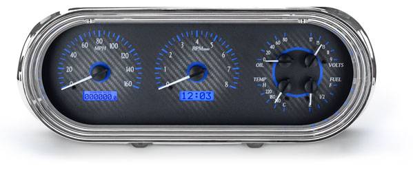 Dakota Digital - Dakota Digital VHX-63C-NOV-C-B - 1963-65 Chevy Nova VHX System, Carbon Fiber Style Face, Blue Display