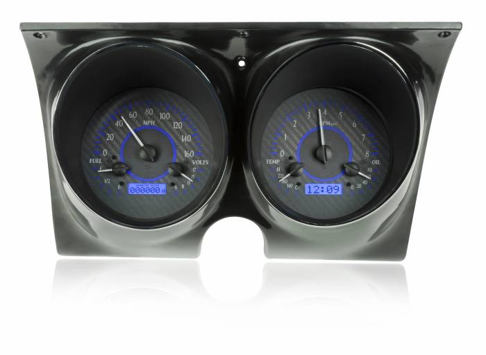 Dakota Digital - Dakota Digital VHX-67C-CAM-C-B - 1967-68 Chevy Camaro/Firebird VHX System, Carbon Fiber Style Face, Blue Display