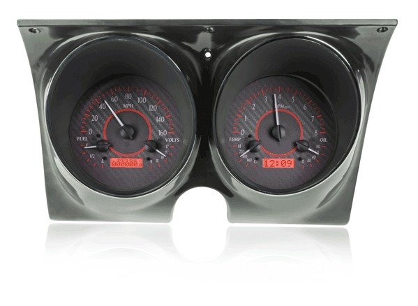 Dakota Digital - Dakota Digital VHX-67C-CAM-C-R - 1967-68 Chevy Camaro/Firebird VHX System, Carbon Fiber Style Face, Red Display