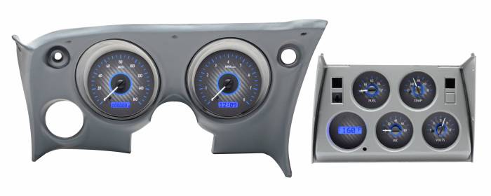 Dakota Digital - Dakota Digital VHX-68C-VET-C-B - 1968-77 Chevy Corvette VHX System, Carbon Fiber Style Face, Blue Display