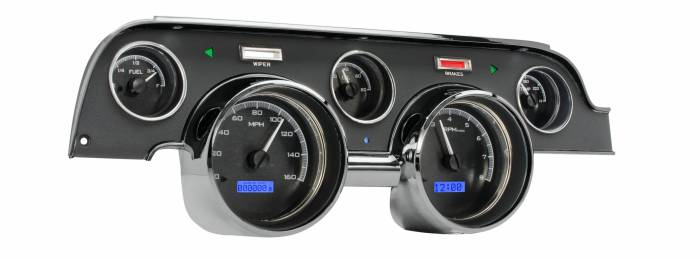 Dakota Digital - Dakota Digital VHX-67F-MUS-K-B - 1967-68 Ford Mustang VHX System, Black Alloy Style Face, Blue Display