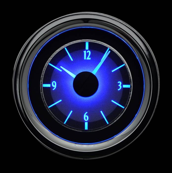 Dakota Digital - Dakota Digital VLC-55C-S-B - 1955-56 Chevy Car Analog Clock, Silver Alloy Style Face, Blue Display