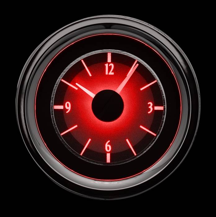 Dakota Digital - Dakota Digital VLC-55C-S-R - 1955-56 Chevy Car Analog Clock, Silver Alloy Style Face, Red Display