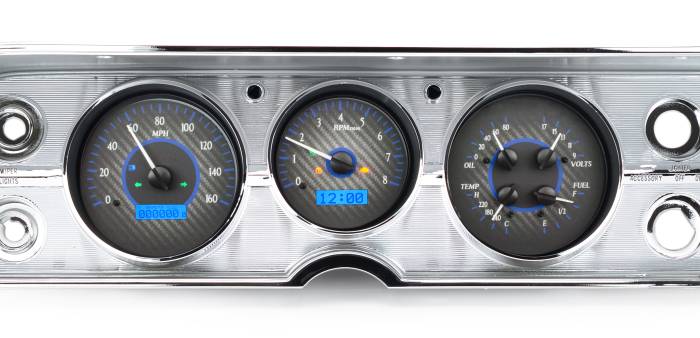 Dakota Digital - Dakota Digital VHX-64C-CVL-C-B - 1964-65 Chevy Chevelle VHX System, Carbon Fiber Style Face, Blue Display