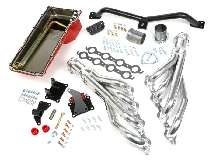 Trans-Dapt Performance  - LS Engine Swap in a Box Kit for LS into 2WD 73-87 GM Truck 73-91 SUV with Auto Transmission and HTC Silver Ceramic Headers Trans-Dapt 42052