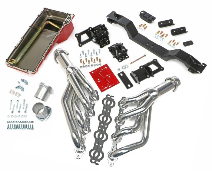 Trans-Dapt Performance  - LS Engine Swap in a Box Kit for LS Engine into 70-74 F-Body with Manual Transmission and HTC Silver Ceramic Headers Trans-Dapt 42025