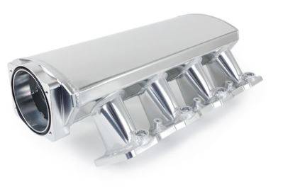 Top Street Performance - TSP-81002CA - LS1 / LS2 / LS6 / Cathedral Port EFI High Ram Style, Fabricated Aluminum Intake For Use W/ 102mm  LS Throttle Body, Clear Anodized,Straight TB