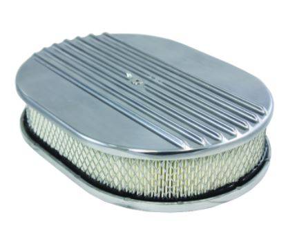 Top Street Performance - Top Street Performance 12 in Polished Aluminum Half Finned Oval Air Cleaner Kit with Flat Base SP6490