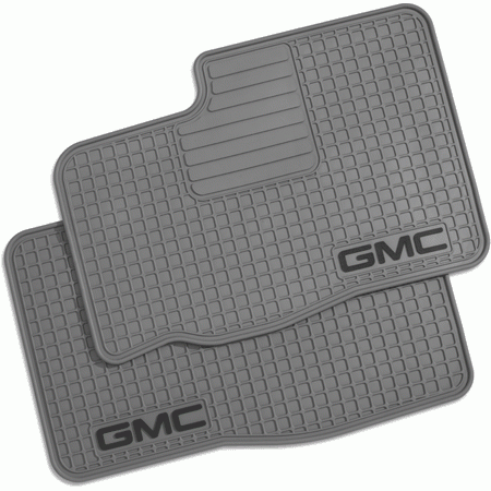GM (General Motors) - 12495597 - GM Accessory Premium Heavy Duty All Weather Rubber Floor Mats- 1999-2007 Gmc Sierra/Denali/Yukon - Extended Cab & Crew Cab - Pewter W/Gmc Logo - Front