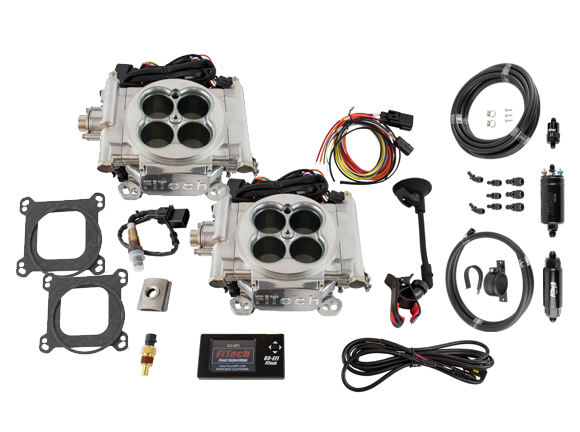 FiTech Fuel Injection - Fitech 31061 Go EFI 2x4 System Master Kit w/ Inline Fuel Pump, Aluminum Finish