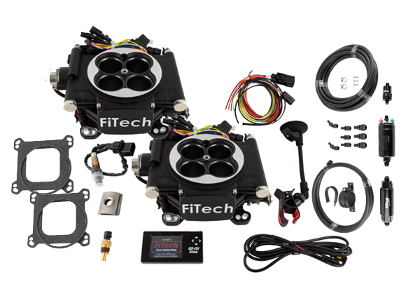 FiTech Fuel Injection - Fitech 31062 Go EFI 2x4 System Master Kit w/ Inline Fuel Pump, Black Finish