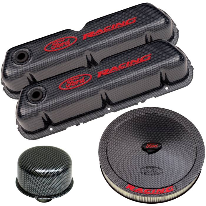 Proform Parts - Proform Parts 302-520 - "Ford Racing" Engine Dress-Up Kit, Carbon Style with Red Emblems