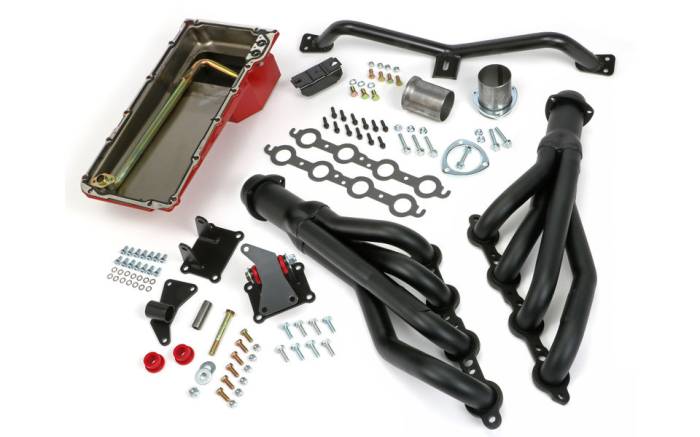 Trans-Dapt Performance  - LS Engine Swap in a Box Kit for LS into 2WD 73-87 GM Truck 73-91 SUV with Auto Transmission and Black Maxx Ceramic Headers Trans-Dapt 42053