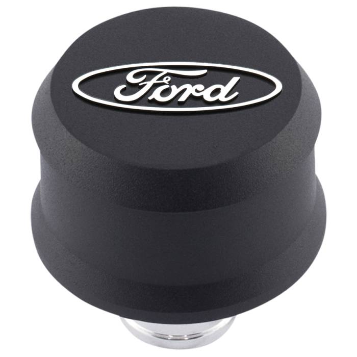 Proform Parts - Proform Parts 302-435 - "Ford" Slant-Edge Aluminum Breather Cap, Raised Oval Emblem, Black Crinkle