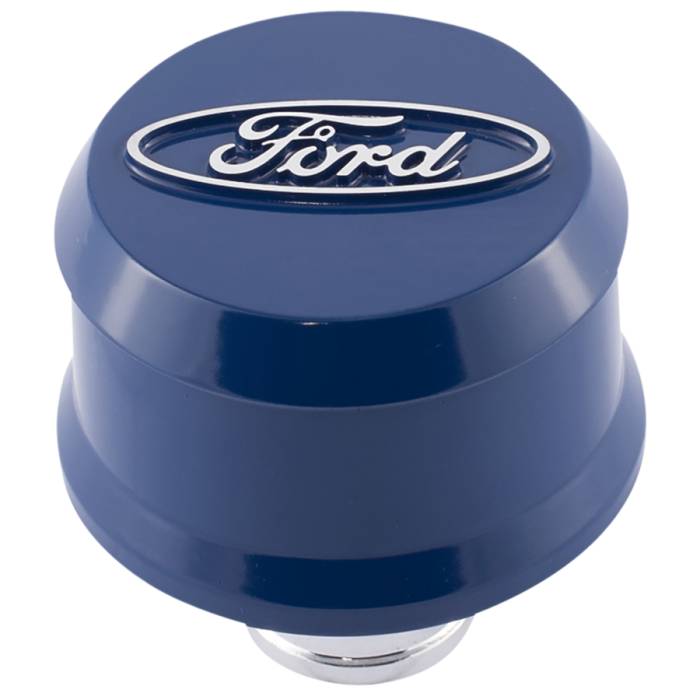 Proform Parts - Proform Parts 302-436 - "Ford" Slant-Edge Aluminum Breather Cap, Raised Oval Emblem, Ford Blue