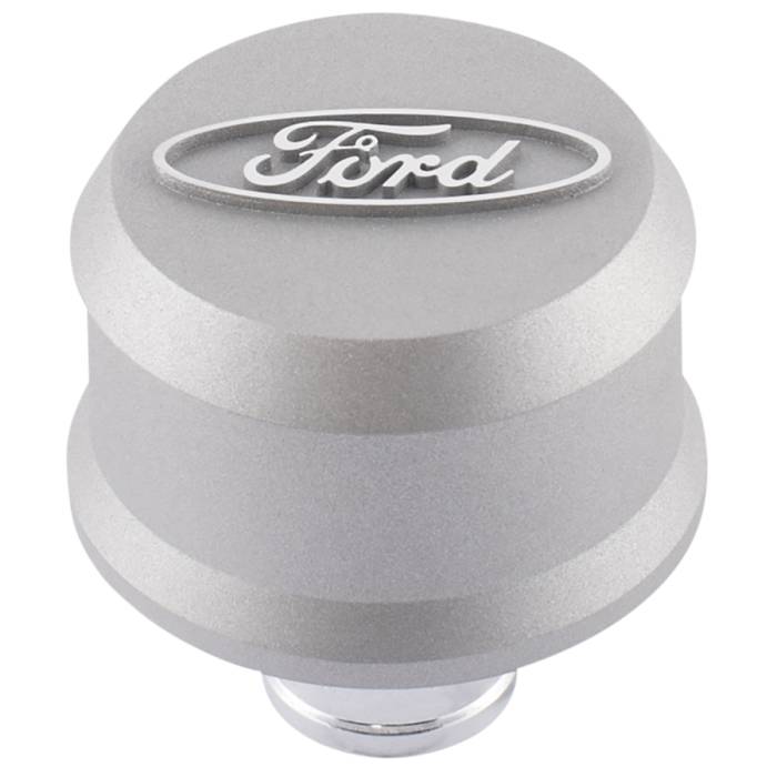 Proform Parts - Proform Parts 302-437 - "Ford" Slant-Edge Aluminum Breather Cap, Raised Oval Emblem, Cast Gray Crinkle