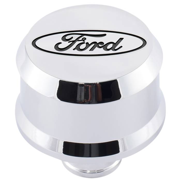 Proform - Proform Parts 302-439 - "Ford" Slant-Edge Aluminum Breather Cap, Recessed Black Oval Emblem, Chrome
