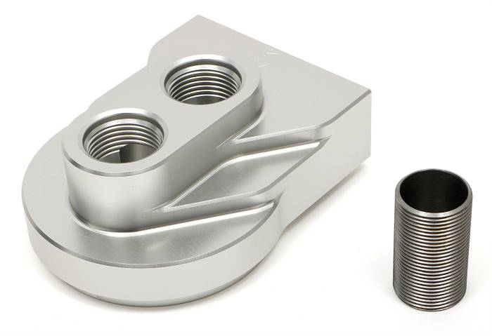 Trans-Dapt Performance  - TD3306 - Hamburger's Performance Products Remote Oil Filter Base; Single Filter; -12AN Vertical Ports; Uses a Mobil M1-403 Filter (or equivalent)- CNC Machined Billet Aluminum