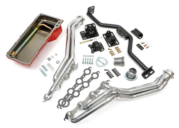 Trans-Dapt Performance  - LS Engine Swap In A Box Kit for LS Engine in 82-04 S10 4L60E/70E with Long Tube Headers HTC Silver Coated Trans-Dapt 42164